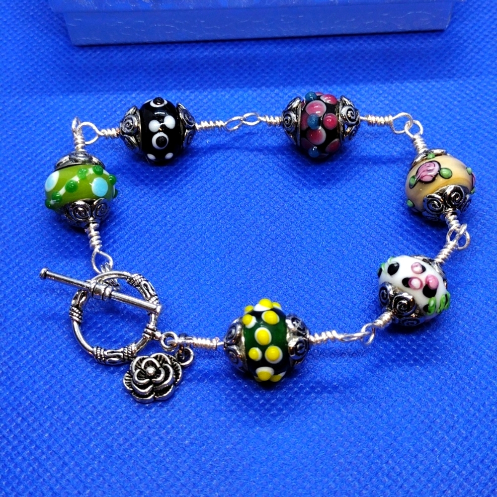 8" Lamp Work/ Murano Glass Beads Bracelet
